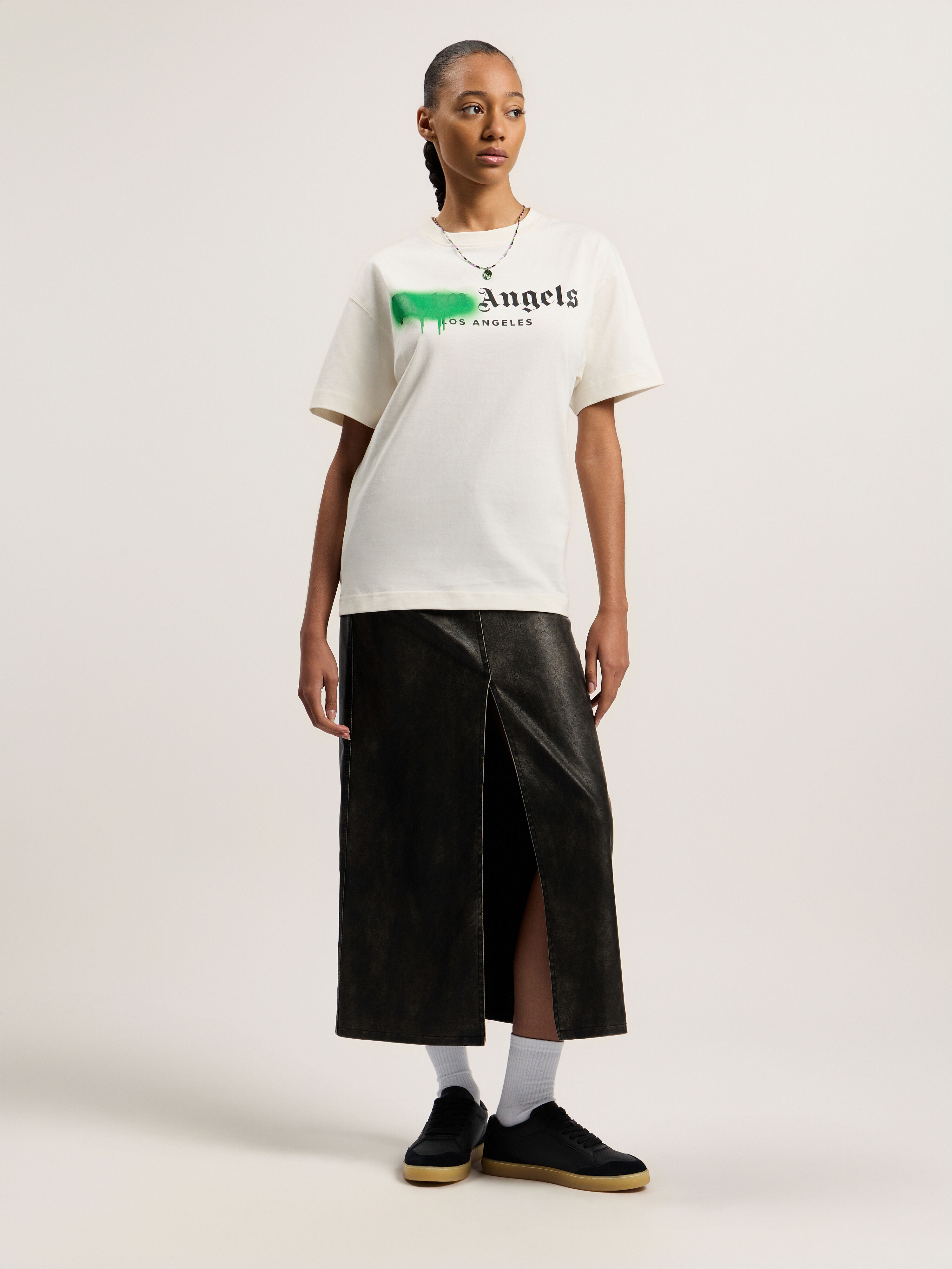 PALM ANGELS Spray City Los Angeles T-Shirt OFF White/Green PMAA109T26JER001