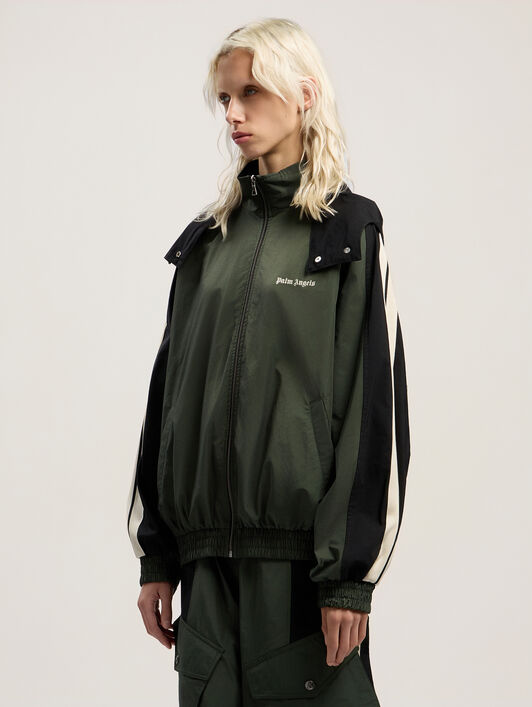 PALM ANGELS Colorblock Track Windbreaker FOREST GREEN - BLACK PWEB016F25FAB001