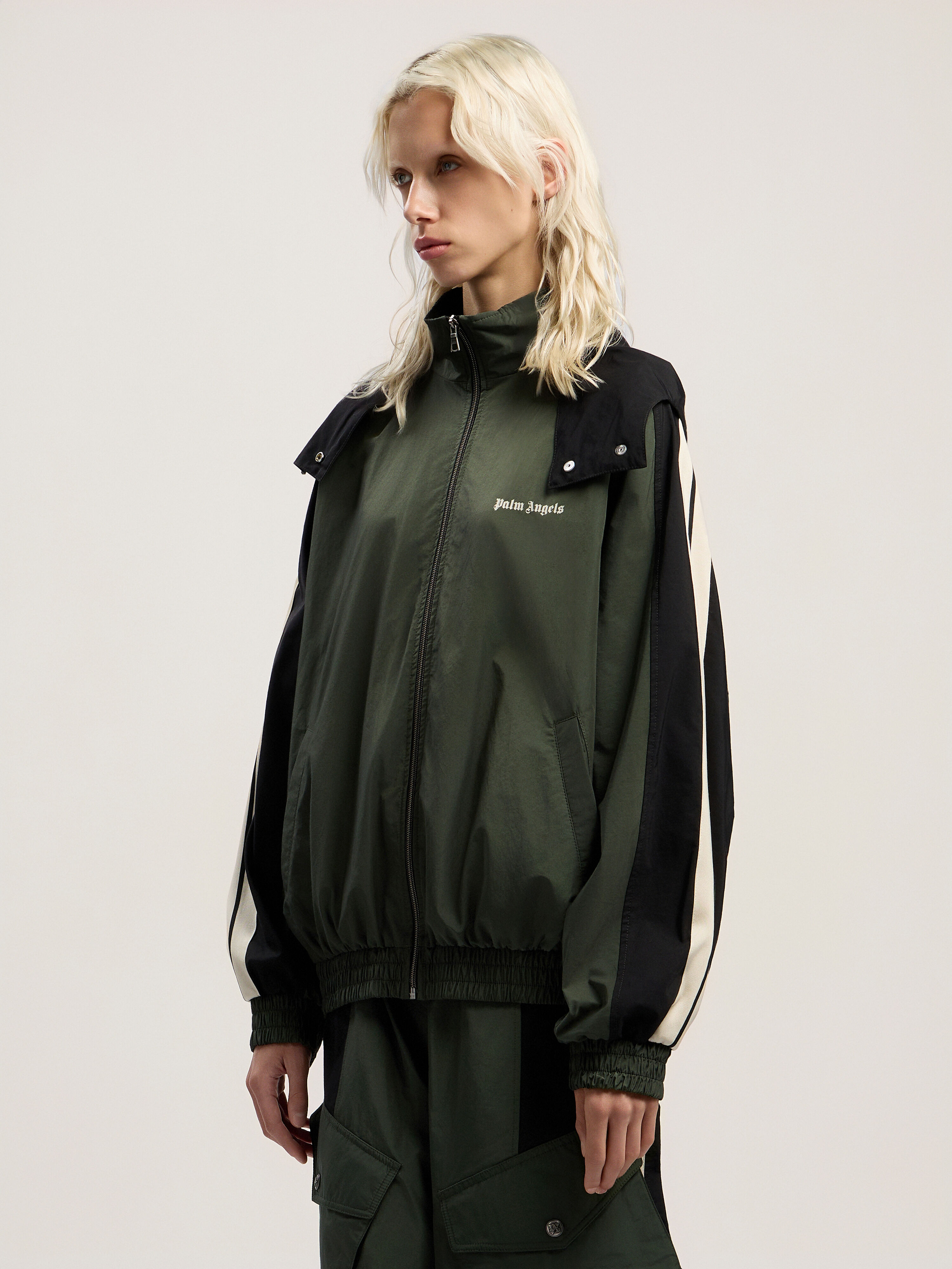 PALM ANGELS Colorblock Track Windbreaker FOREST GREEN - BLACK PWEB016F25FAB001