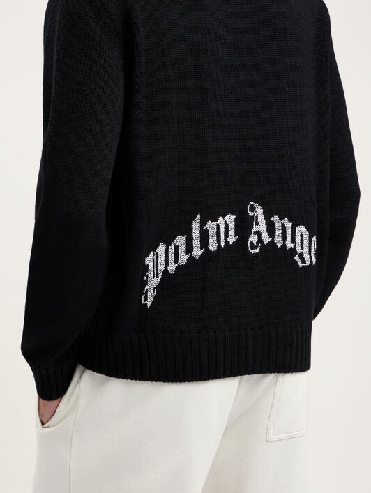 PALM ANGELS Back Curved Logo Sweater BLACK OFF WHITE PMHE08BS26KNI002