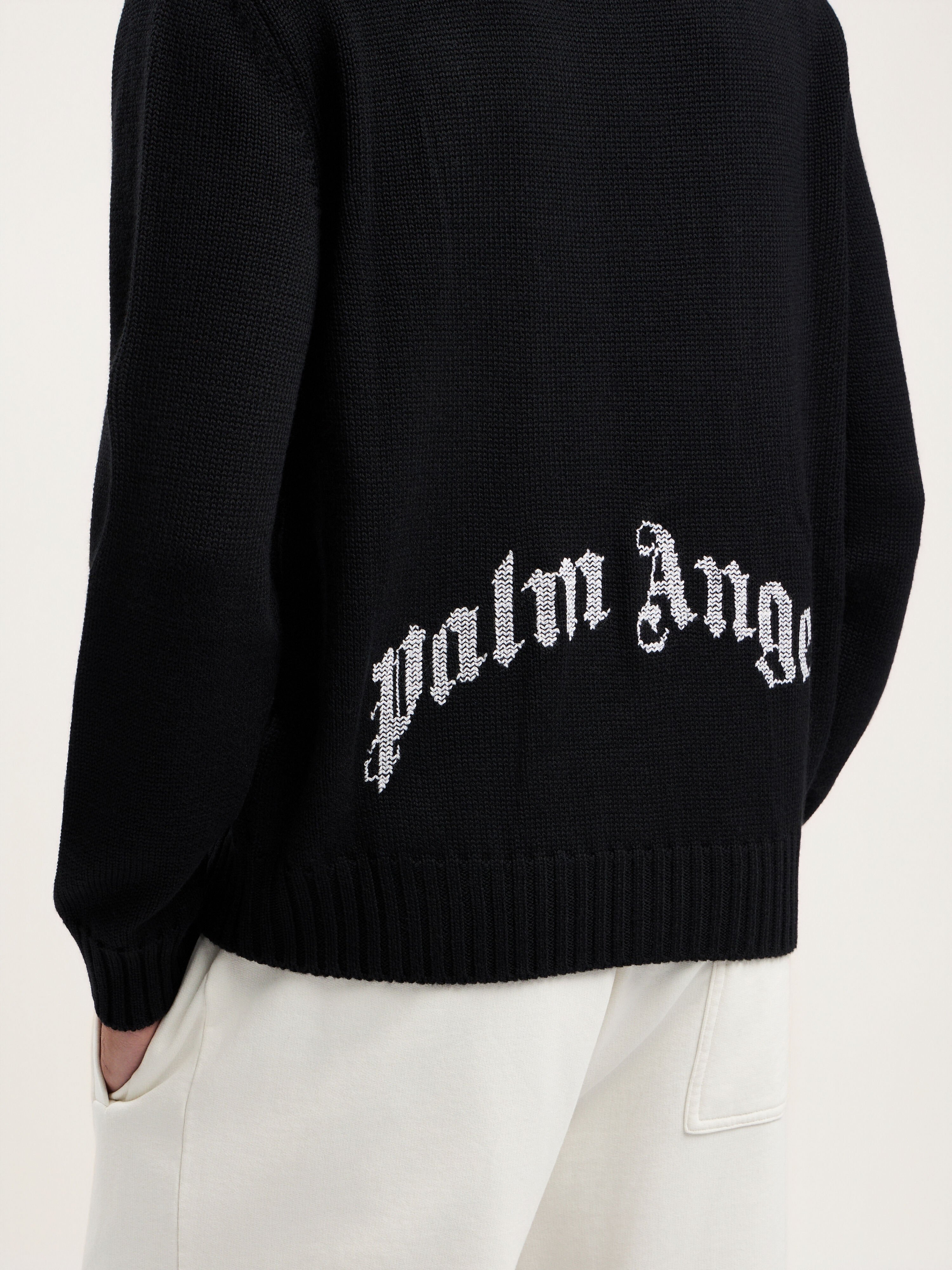 PALM ANGELS Back Curved Logo Sweater BLACK OFF WHITE PMHE08BS26KNI002
