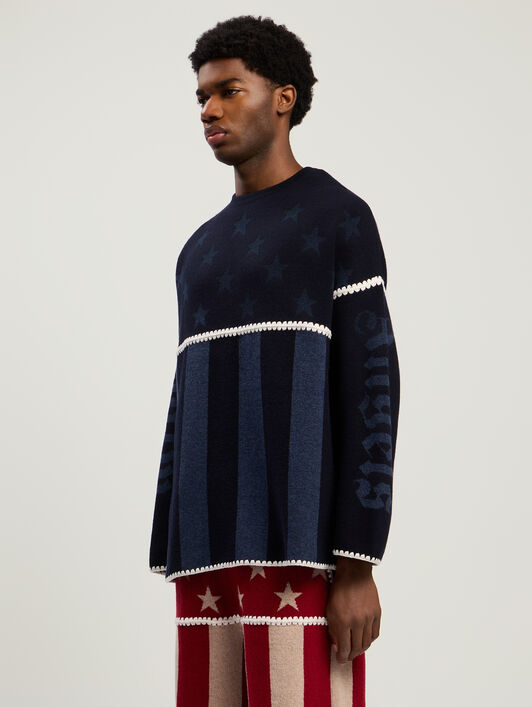 PALM ANGELS Stars&Stripes Sweater NAVY BLUE - DUSTY BLUE PMHE084F25KNI001