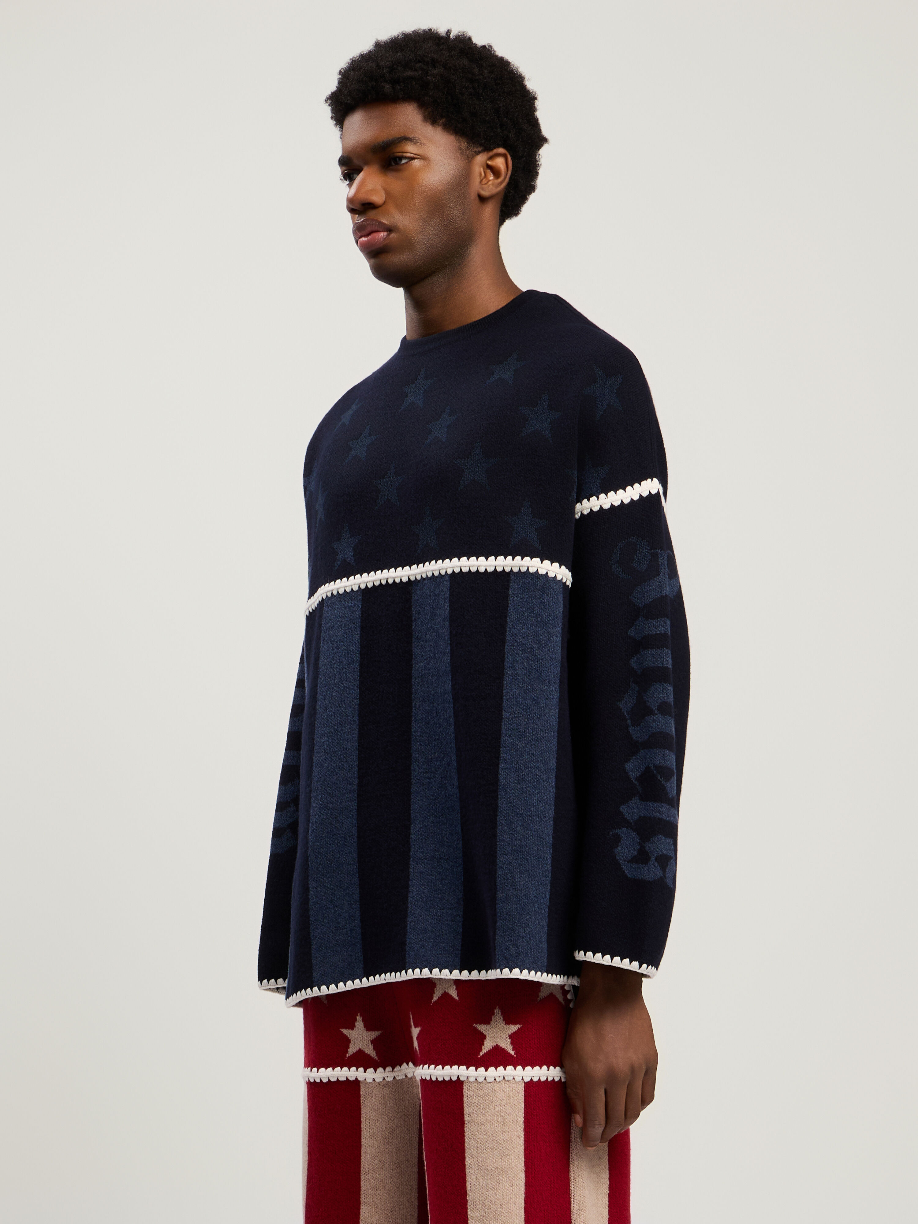 PALM ANGELS Stars&Stripes Sweater NAVY BLUE - DUSTY BLUE PMHE084F25KNI001