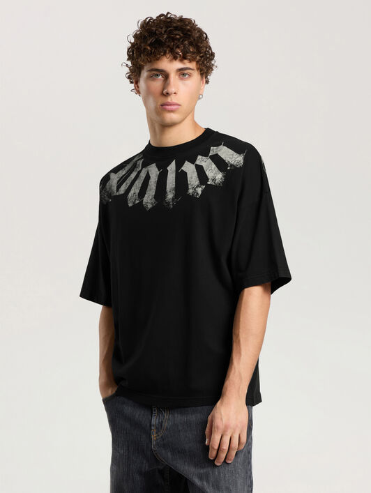 PALM ANGELS T-Shirt Con Logo Big Neck BLACK - OFF WHITE PAMAA03F26JR01