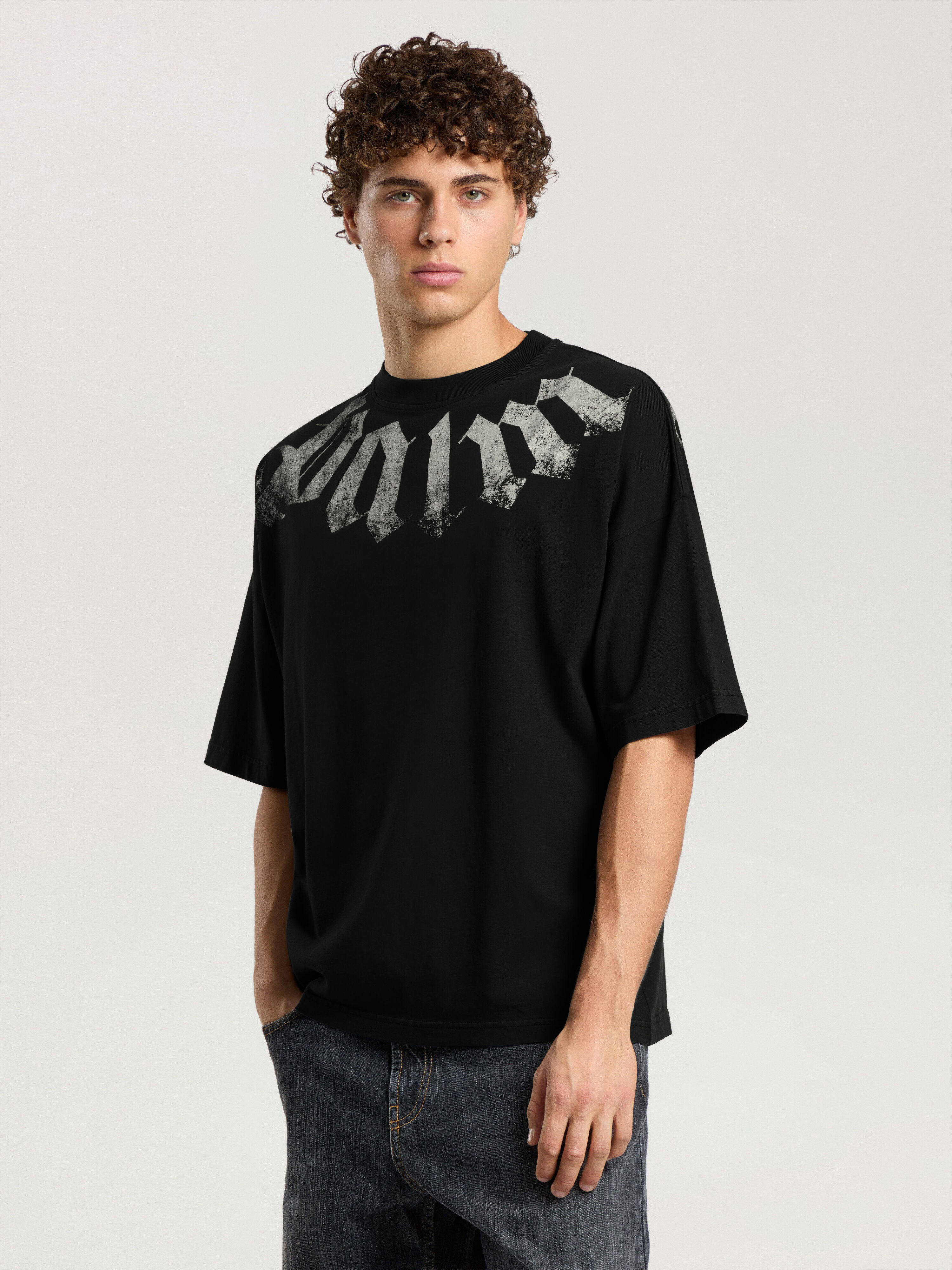 PALM ANGELS T-Shirt Con Logo Big Neck BLACK - OFF WHITE PAMAA03F26JR01