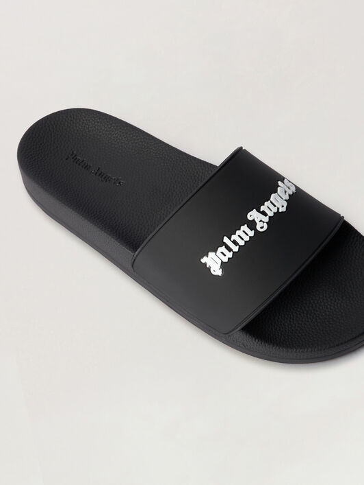 PALM ANGELS Classic Logo Sliders BLACK WHITE PMIC017S26MAT004