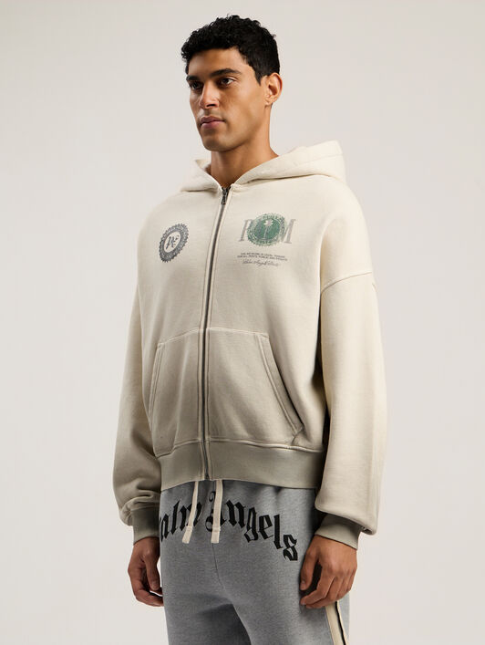PALM ANGELS Dollar Zipped Loose Hoodie IVORY - BLACK PMBE02AF25FLE003