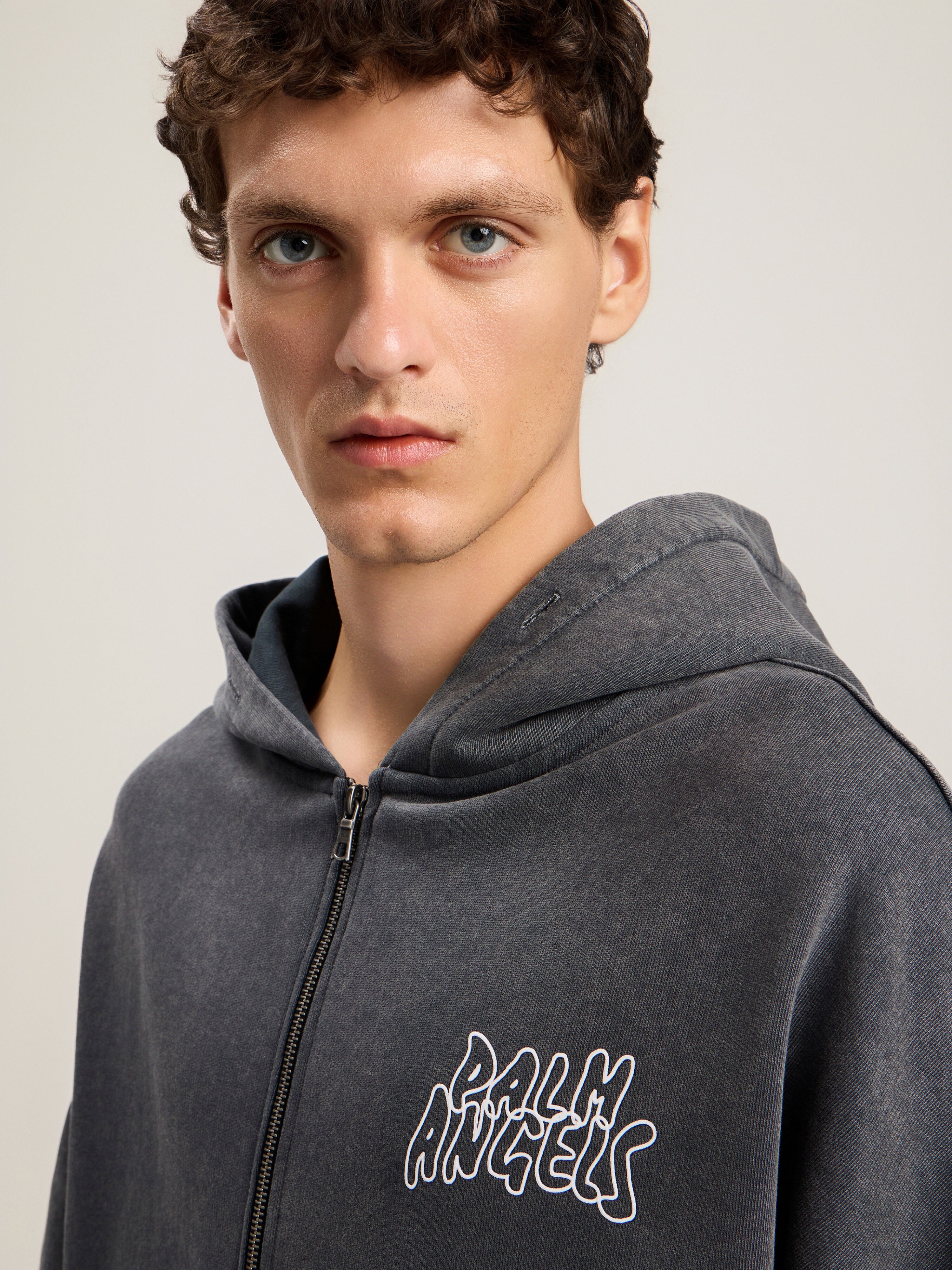 Palm Leaf Loose Zip Hoodie in BLACK MULTICOLOR for Men | Palm Angels®