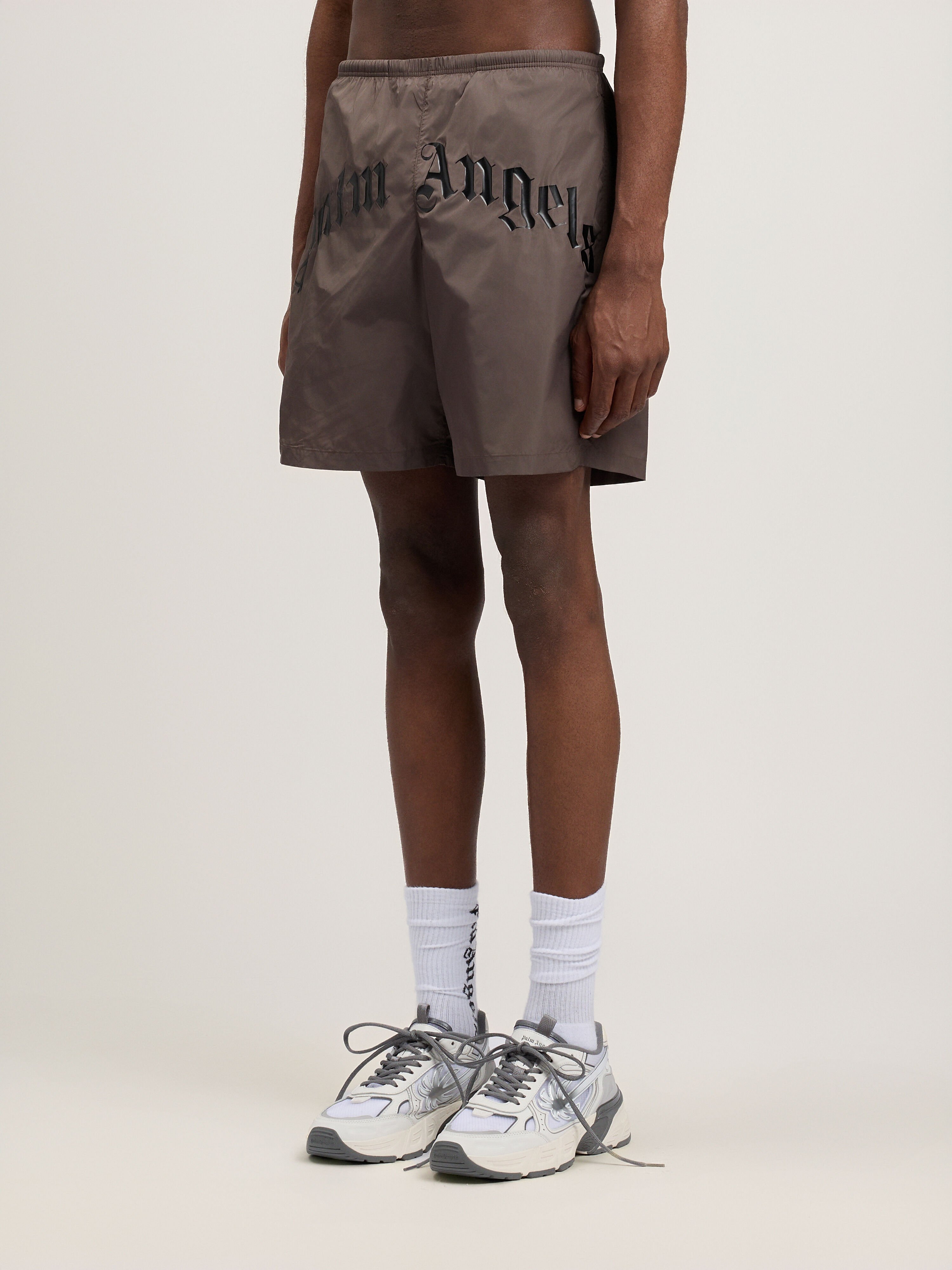 Curved Logo Swimshorts in BROWN BLACK for Men | Palm Angels®