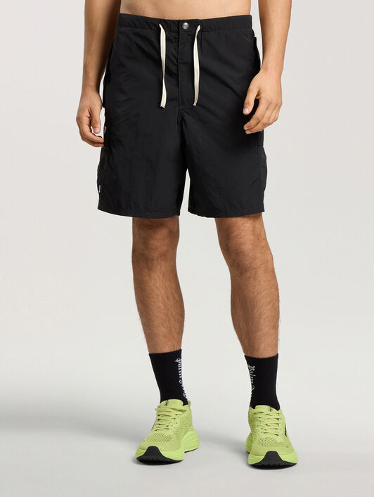 Palm Type Loose Cargo Shorts PALM ANGELS Palm Type Loose Cargo Shorts BLACK - OFF WHITE PAMCS02F26FB01