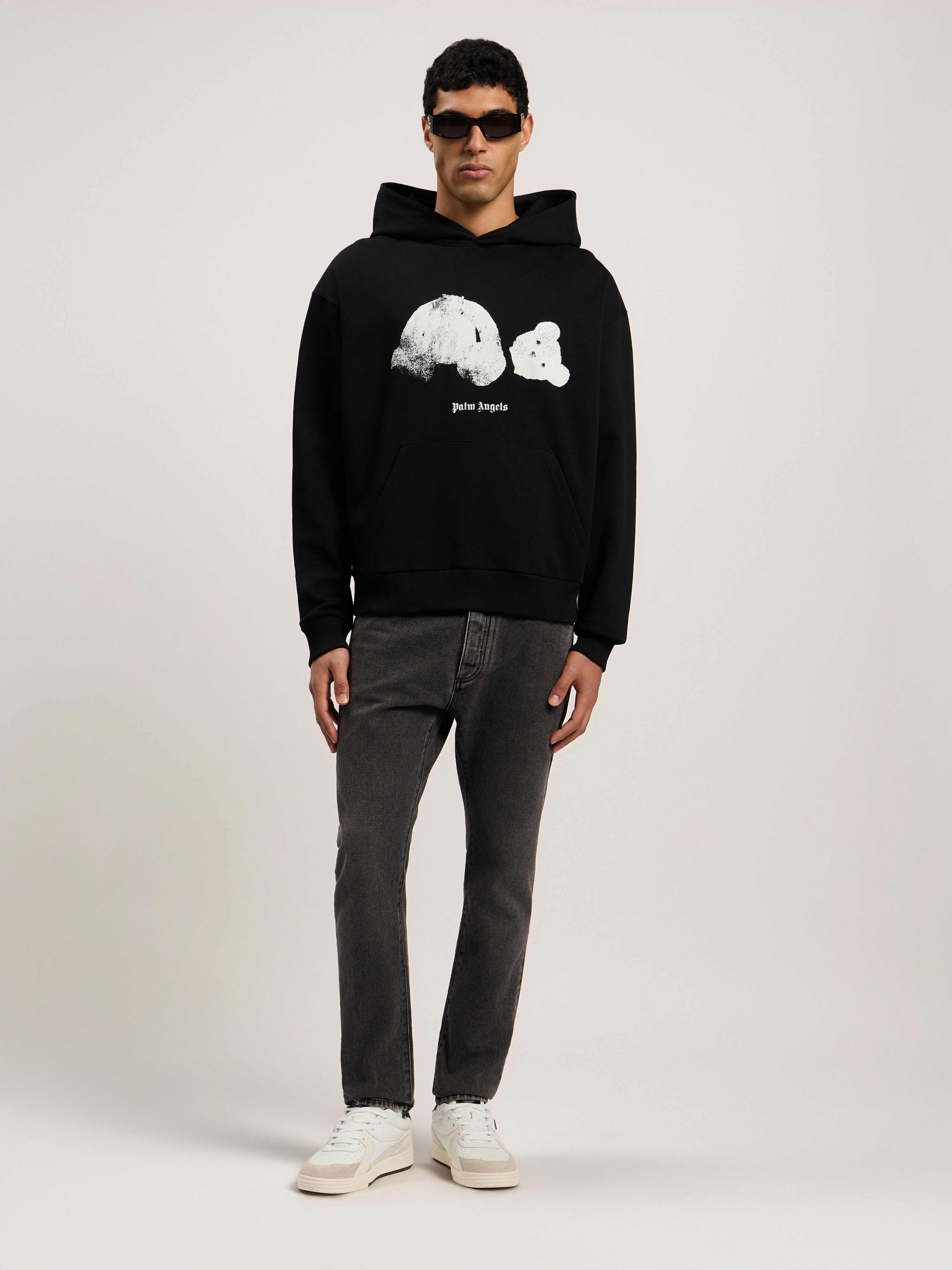 Spray Broken Bear Hoodie in Black/White for Men | Palm Angels®