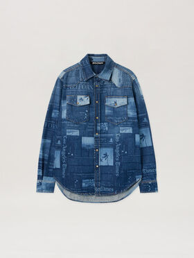 PALM ANGELS News Print Denim Shirt MEDIUM BLUE - DUSTY BLUE PMYD019F25DEN001