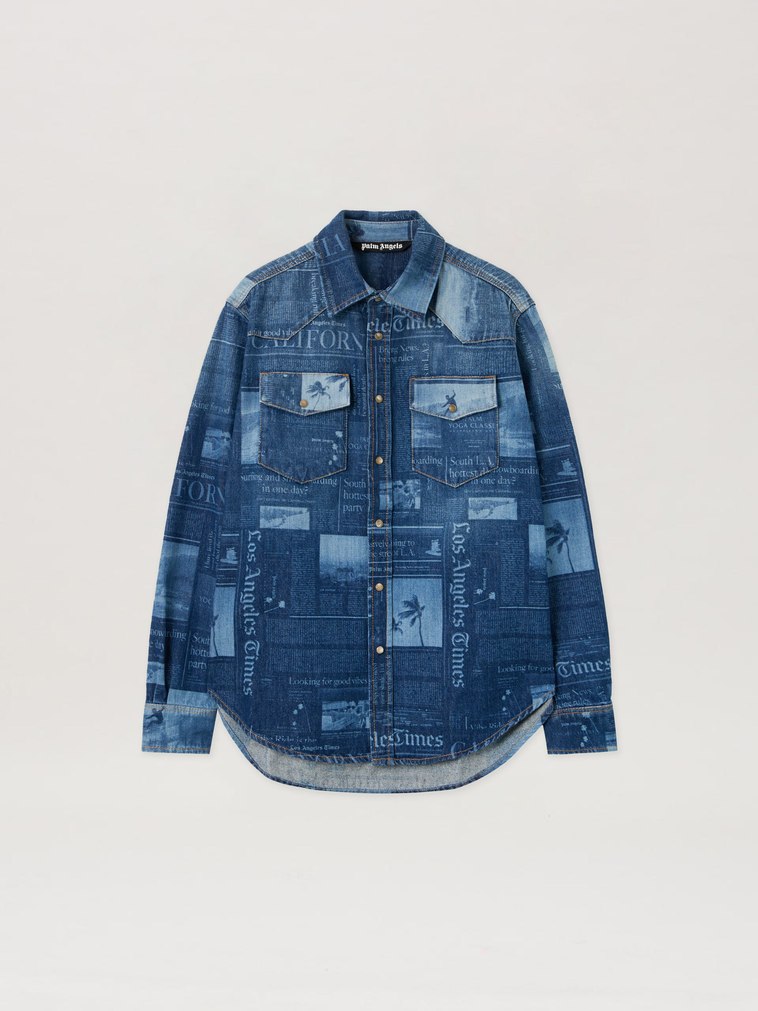 PALM ANGELS PaxLaTimes Denim Shirt MEDIUM BLUE - DUSTY BLUE PMYD019F25DEN001