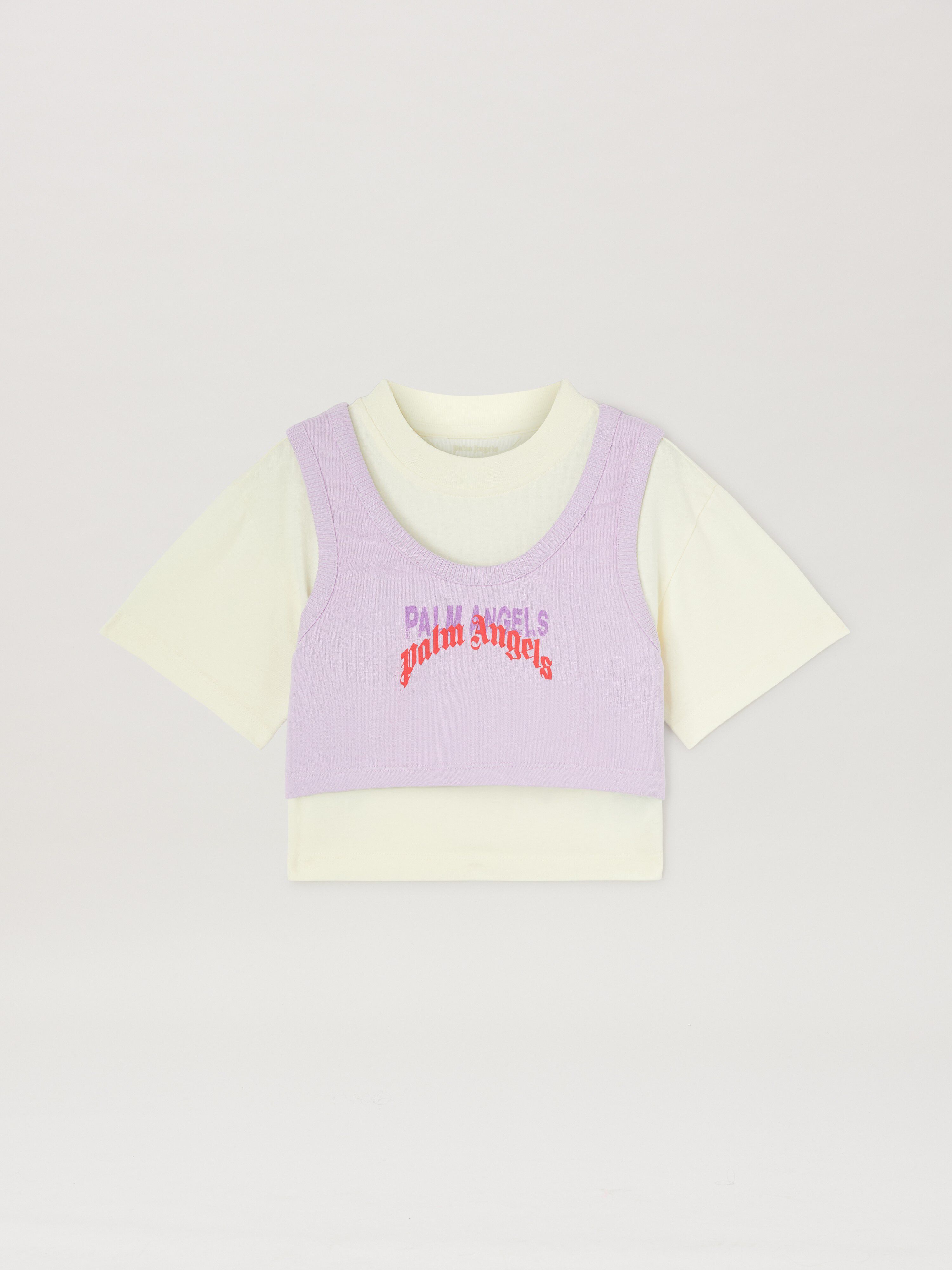 PALM ANGELS  Double Logo Tank T-shirt BUTTER LIGHT VIOLET PGAA014S25JER001