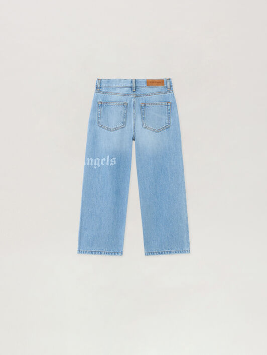 PALM ANGELS Logo Baggy Denim Pants Medium CELESTE/LIGHT BLUE PBYB009S26DEN001