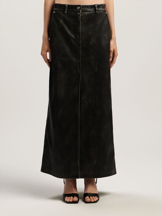 Curved Logo Coated Long Skirt PALM ANGELS Curved Logo Coated Long Skirt DARK GREY - BLACK PWJC014F25FAB001