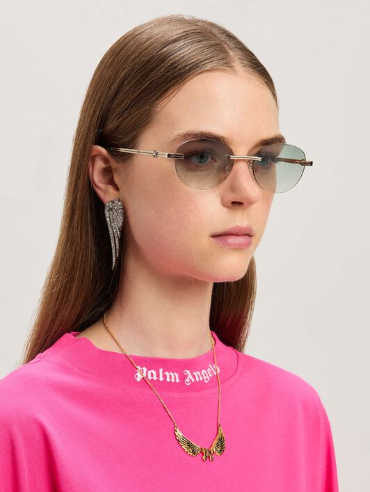 PALM ANGELS  Crystal sunglasses GOLD GRADIENT GREEN PERI10HS25MET001