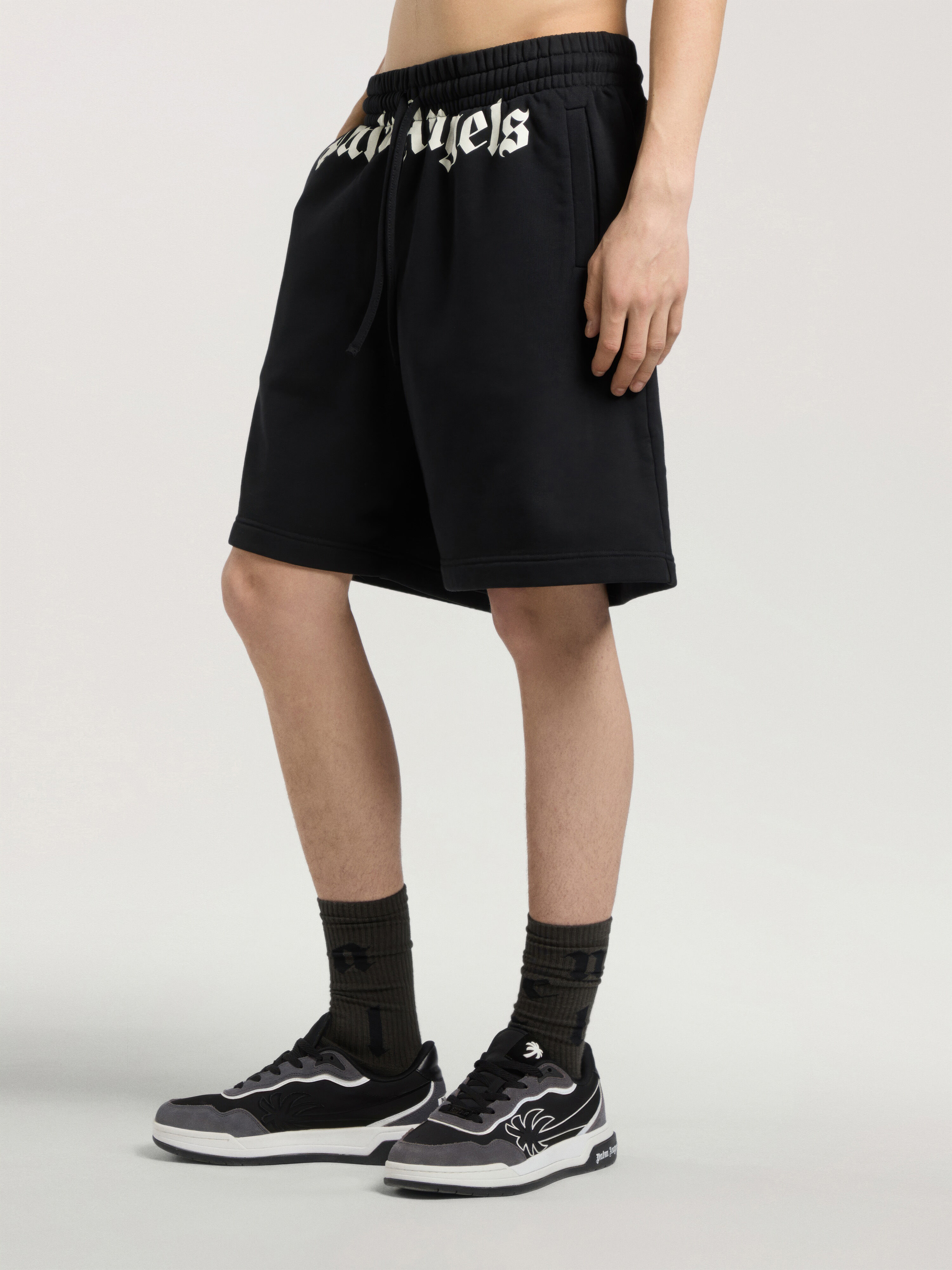 Waist Logo Sweatshorts PALM ANGELS Waist Logo Sweatshorts BLACK - OFF WHITE PAMCV01F26FL01