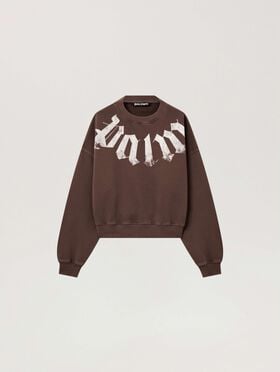 PALM ANGELS Big Neck Logo Loose Sweatshirt BROWN - OFF WHITE PAMBA04F26FL01