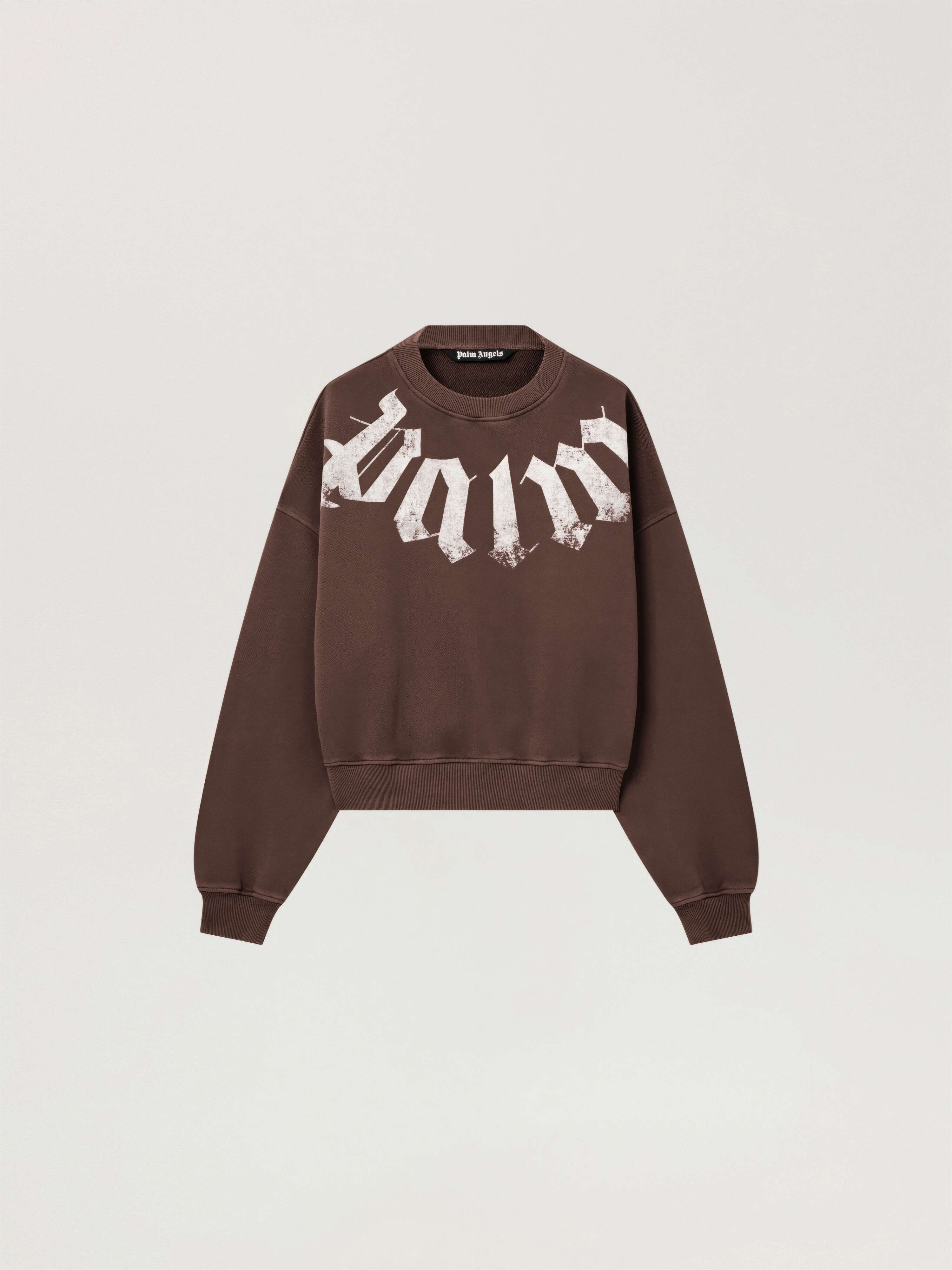 Big Neck Logo Loose Sweatshirt PALM ANGELS Big Neck Logo Loose Sweatshirt BROWN - OFF WHITE PAMBA04F26FL01