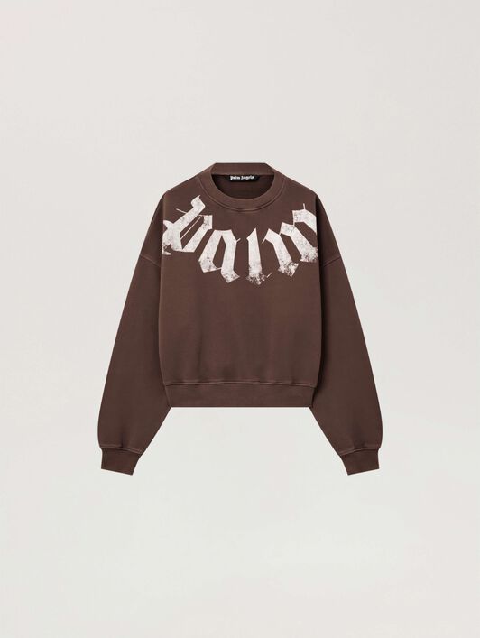 Big Neck Logo Loose Sweatshirt PALM ANGELS Big Neck Logo Loose Sweatshirt BROWN - OFF WHITE PAMBA04F26FL01