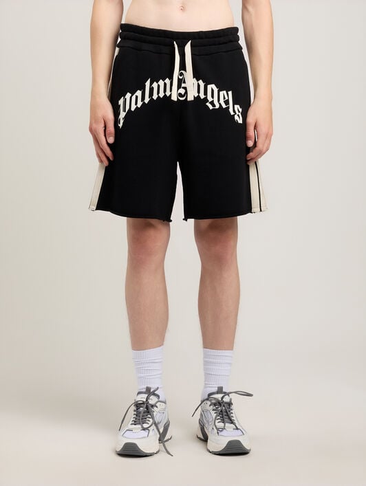 Curved Logo Track Sweatshorts PALM ANGELS Curved Logo Track Sweatshorts BLACK OFF WHITE PMCI02DS26FLE001