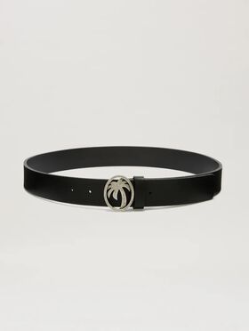 PALM ANGELS  Oval Palm Buckle Belt BLACK/SILVER PWRB02CS25LEA001
