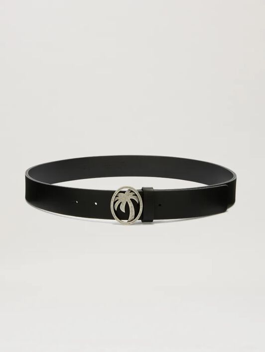 PALM ANGELS  Oval Palm Buckle Belt BLACK/SILVER PWRB02CS25LEA001