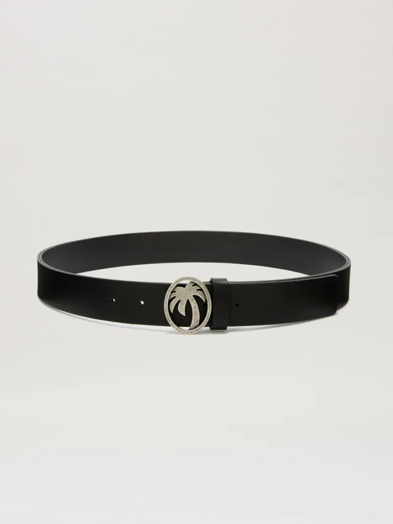 PALM ANGELS  Oval Palm Buckle Belt BLACK/SILVER PWRB02CS25LEA001