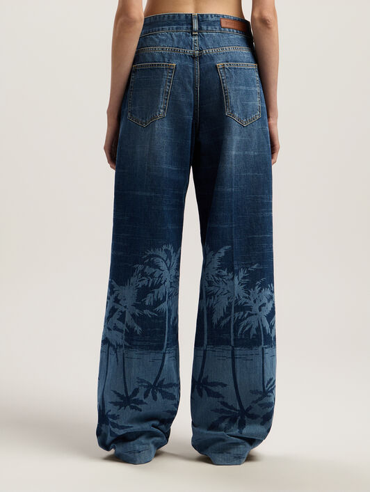 PALM ANGELS Palms Loose Denim Pants LIGHT BLUE - BEIGE PWYA038F25DEN001