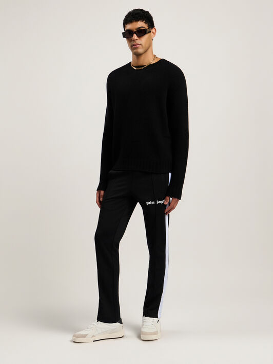 PALM ANGELS Curved Logo Sweater BLACK WHITE PMHE027C99KNI001