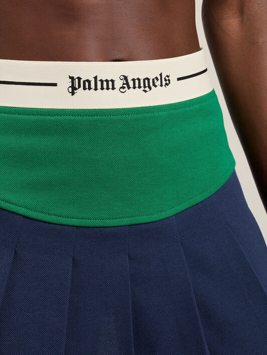 PALM ANGELS Classic Logo Pleated Skirt NAVY BLUE GREEN PWCC094S26FAB001