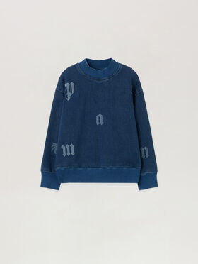 PALM ANGELS Pa Letters Washed Sweatcrew MEDIUM BLUE - LIGHT BLUE PBBA012F25DEN001