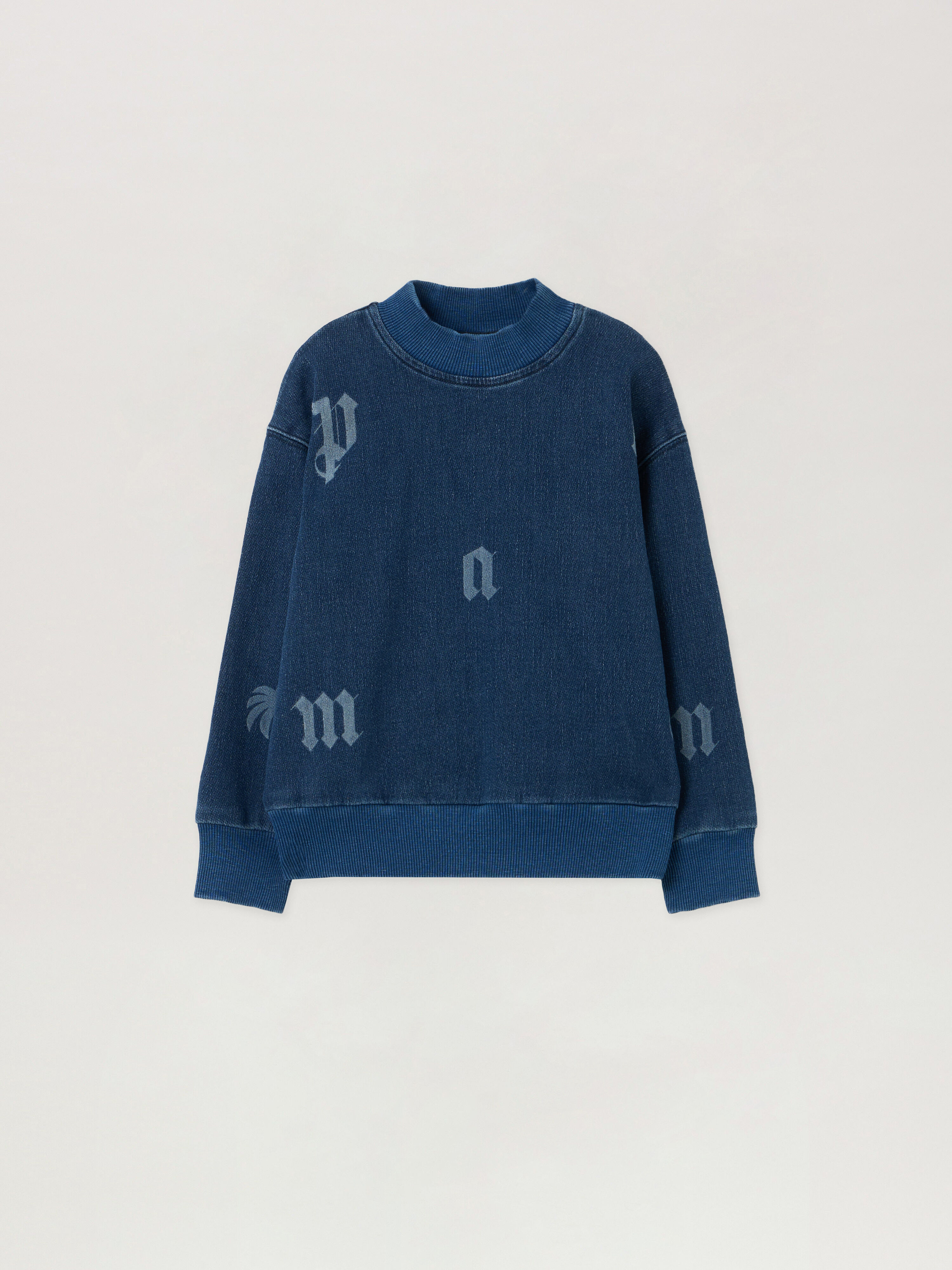 PALM ANGELS Pa Letters Washed Sweatcrew MEDIUM BLUE - LIGHT BLUE PBBA012F25DEN001