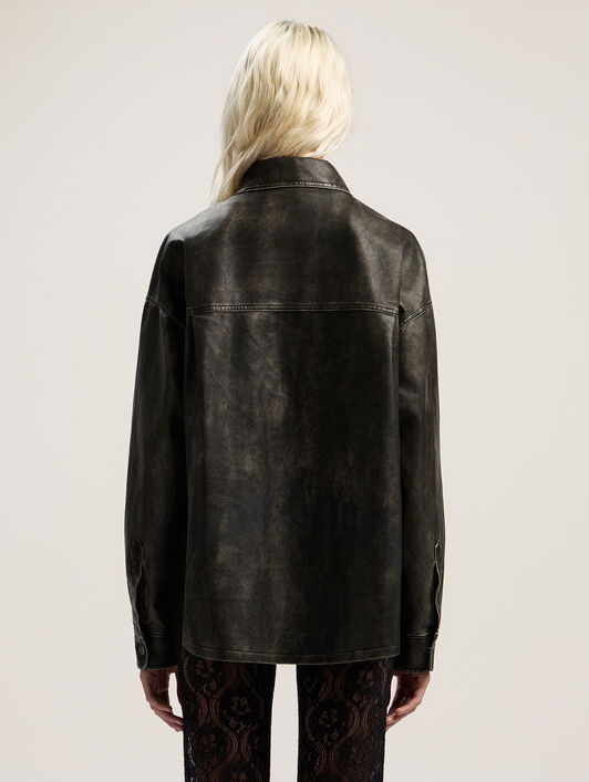 Curved Logo Coated Overshirt PALM ANGELS Curved Logo Coated Overshirt DARK GREY - BLACK PWJE009F25FAB001