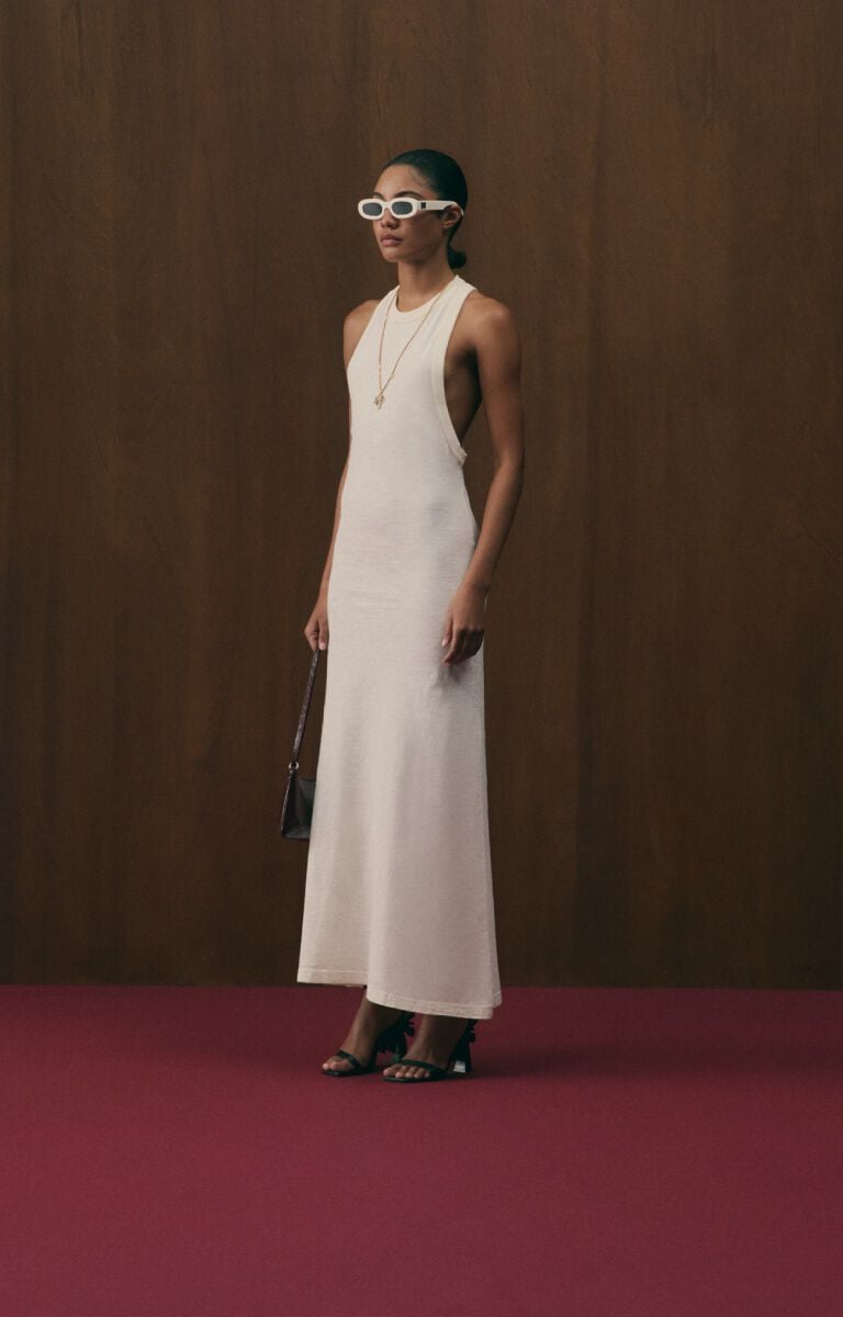 Curved Logo Essential Dress PALM ANGELS Curved Logo Essential Dress OFF WHITE - KAKI PAWDH01F26JR01
