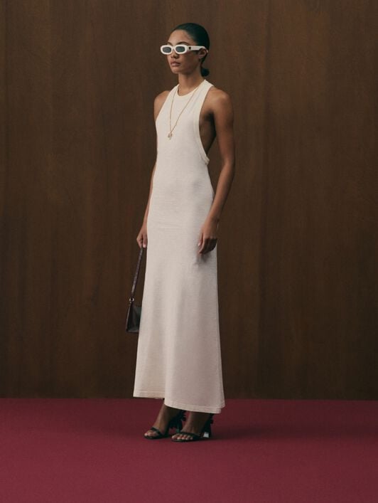 Curved Logo Essential Dress PALM ANGELS Curved Logo Essential Dress OFF WHITE - KAKI PAWDH01F26JR01
