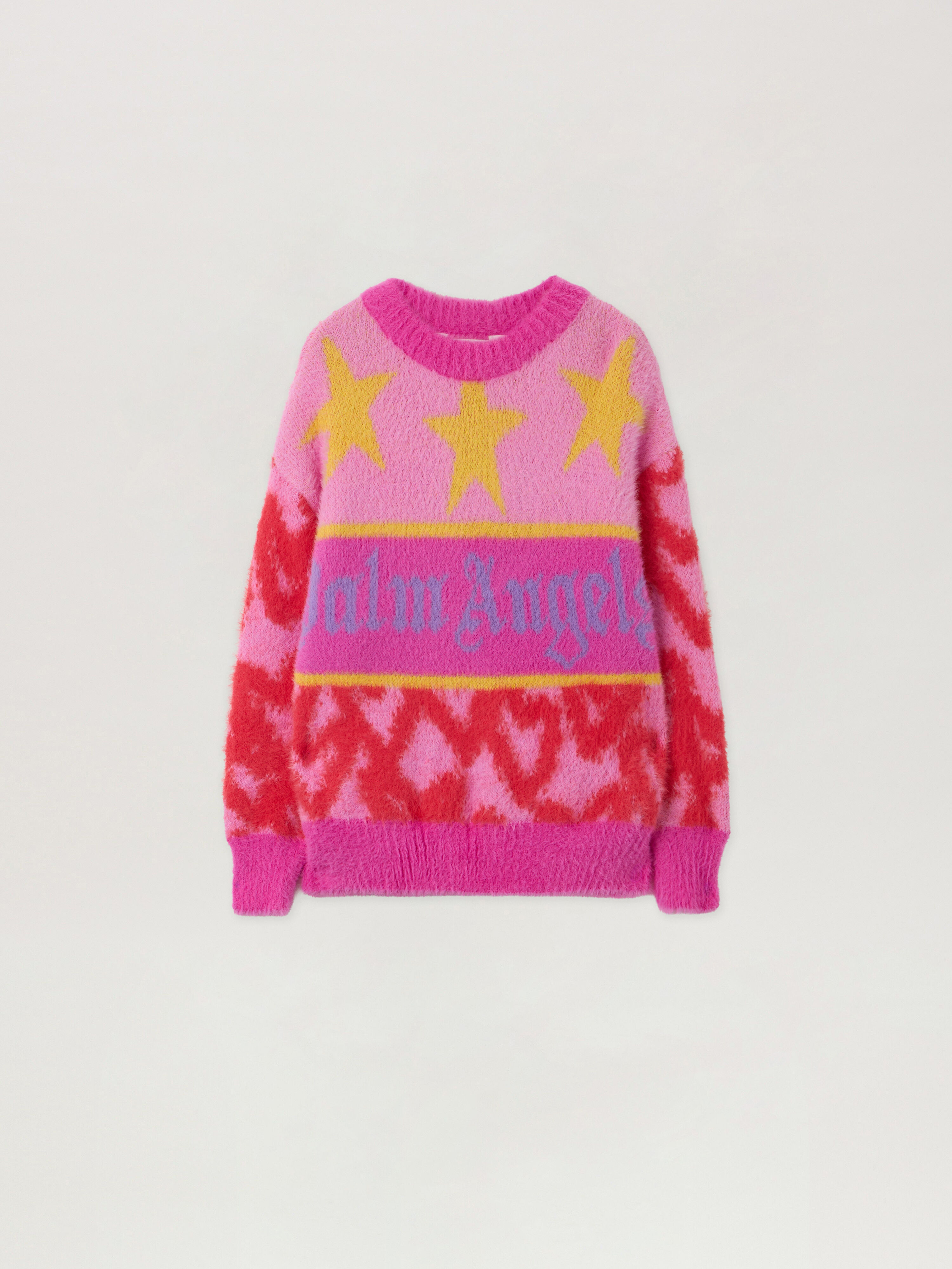 PALM ANGELS Pa Spray Hearts  Knit Crewl ROSE PINK - LILAC PGHE002F25KNI003