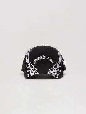 PALM ANGELS Curved Logo Flames Cap BLACK - LIGHT GREY PMLB104F25FAB006