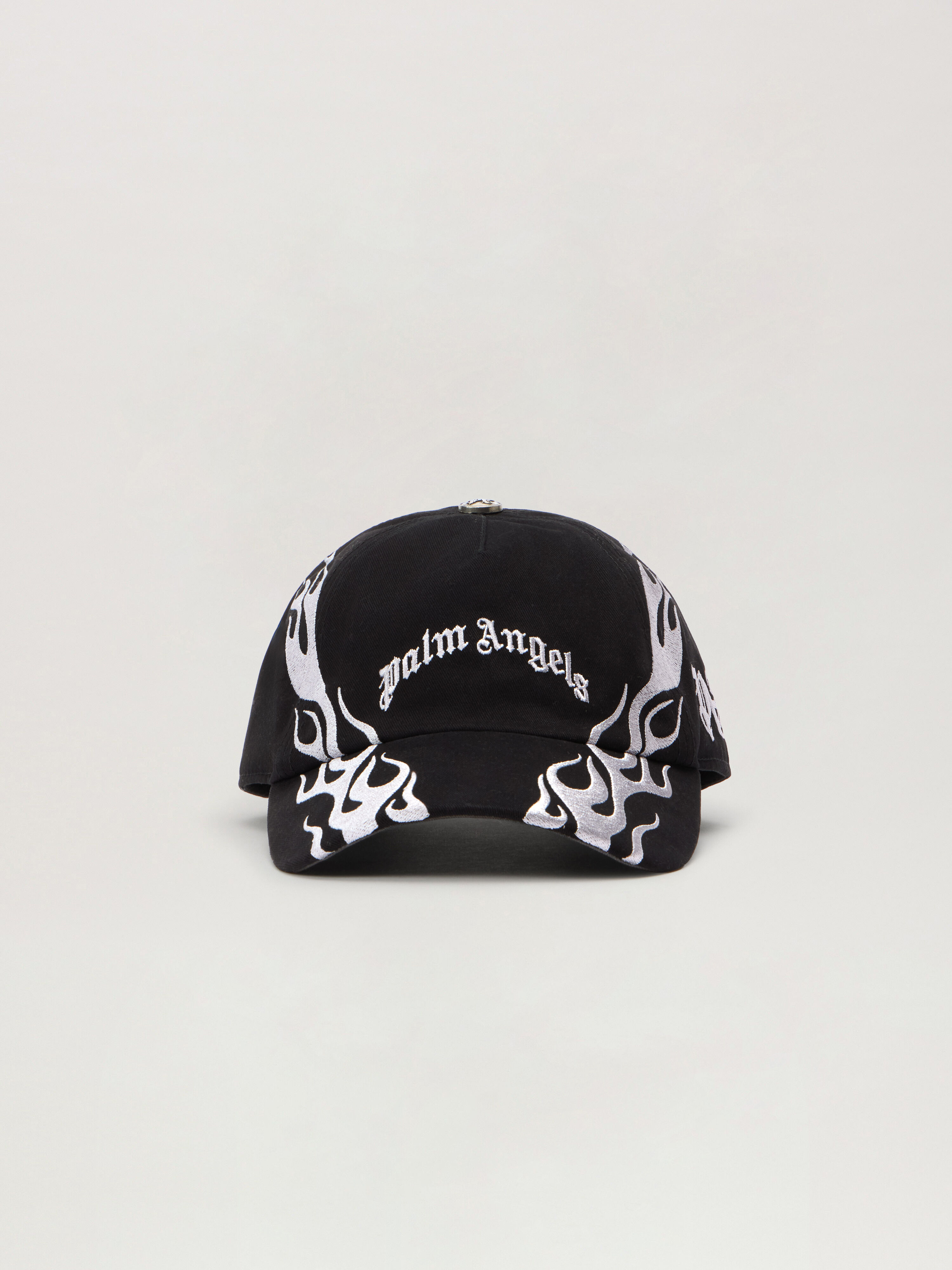 PALM ANGELS Curved Logo Flames Cap BLACK - LIGHT GREY PMLB104F25FAB006