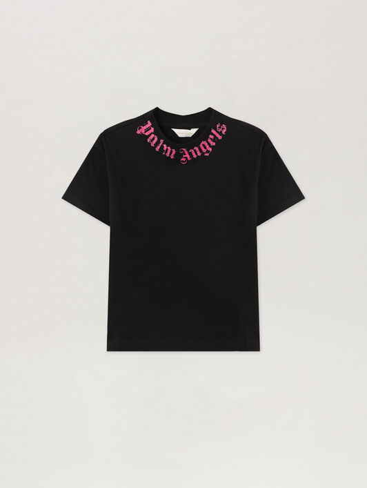 PALM ANGELS Neck Logo Brushed T-Shirt NERO/BLACK PGAA002S26JER005