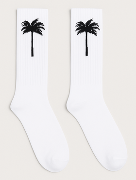 PALM ANGELS Palm Tree Logo Socks WHITE BLACK PMRA001C99FAB003
