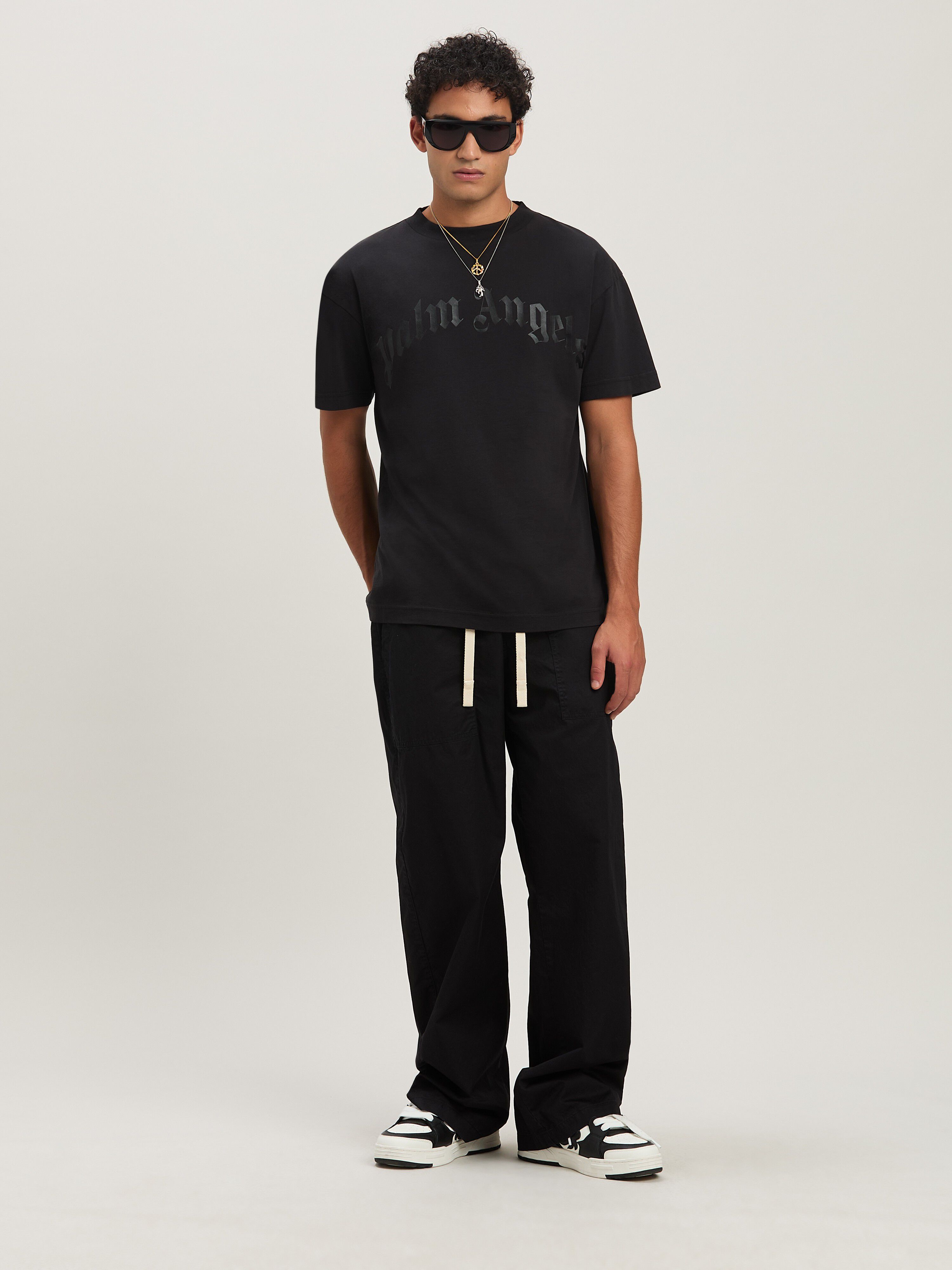 PALM ANGELS  Curved Logo T-shirt BLACK - BLACK PMAA001S25JER004