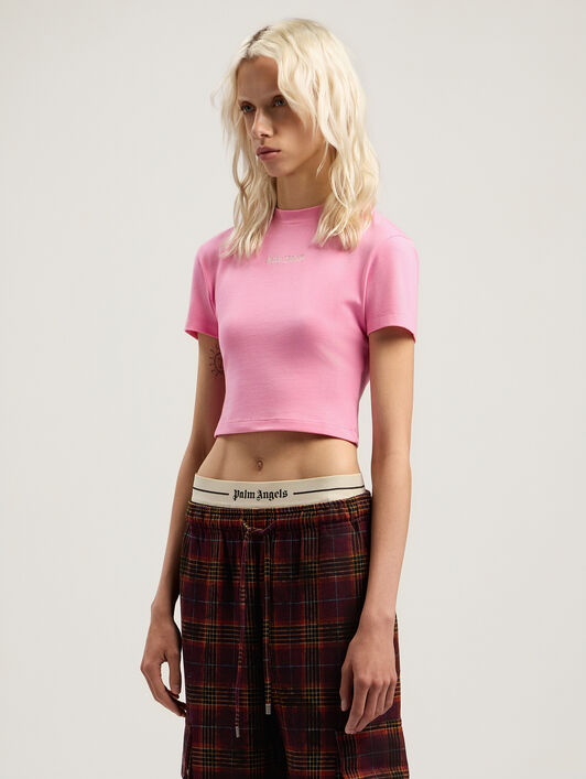 PALM ANGELS Classic Logo Baby Tee PINK - OFF WHITE PWAA077F25JER001