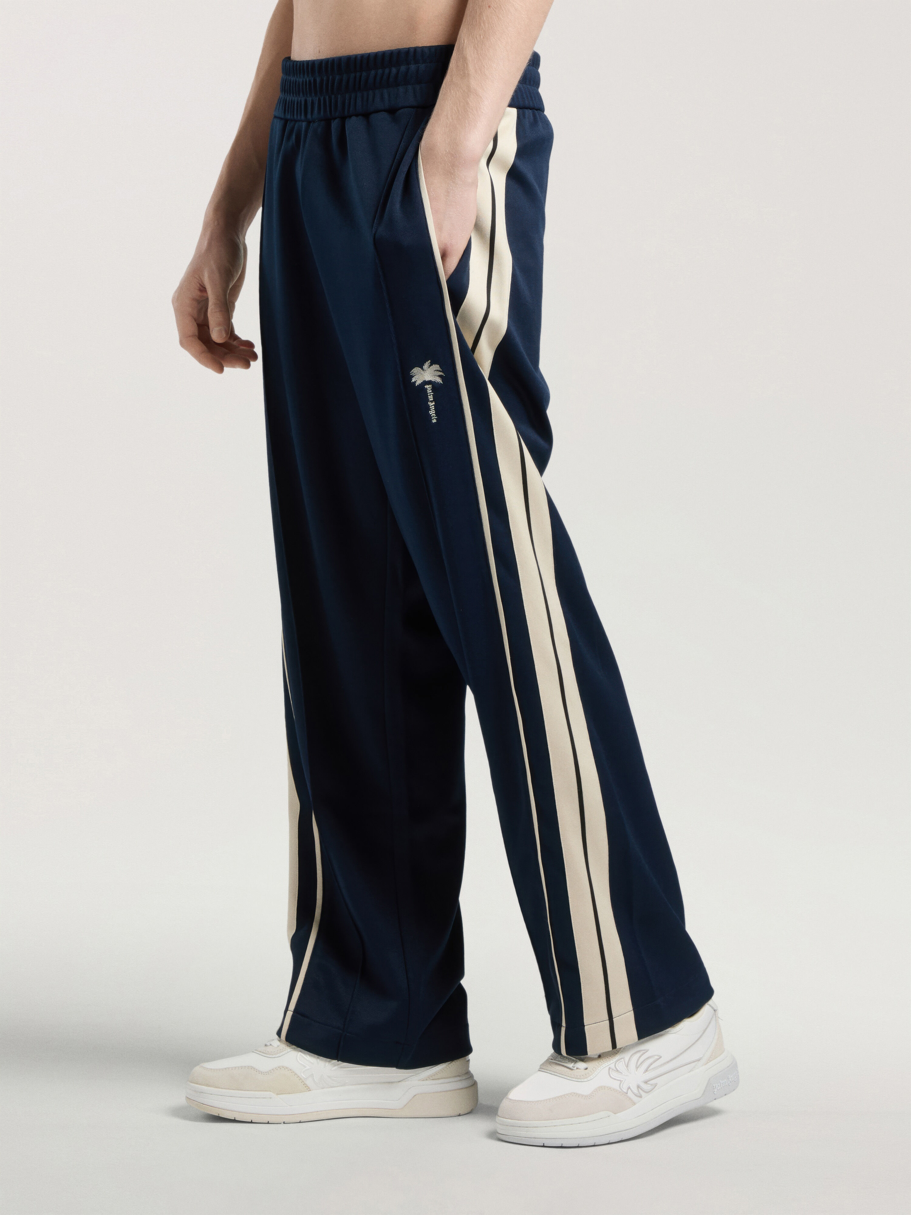PALM ANGELS Palm Tree Striped Track Pants NAVY BLUE - OFF WHITE PAMCJ09W26FB01