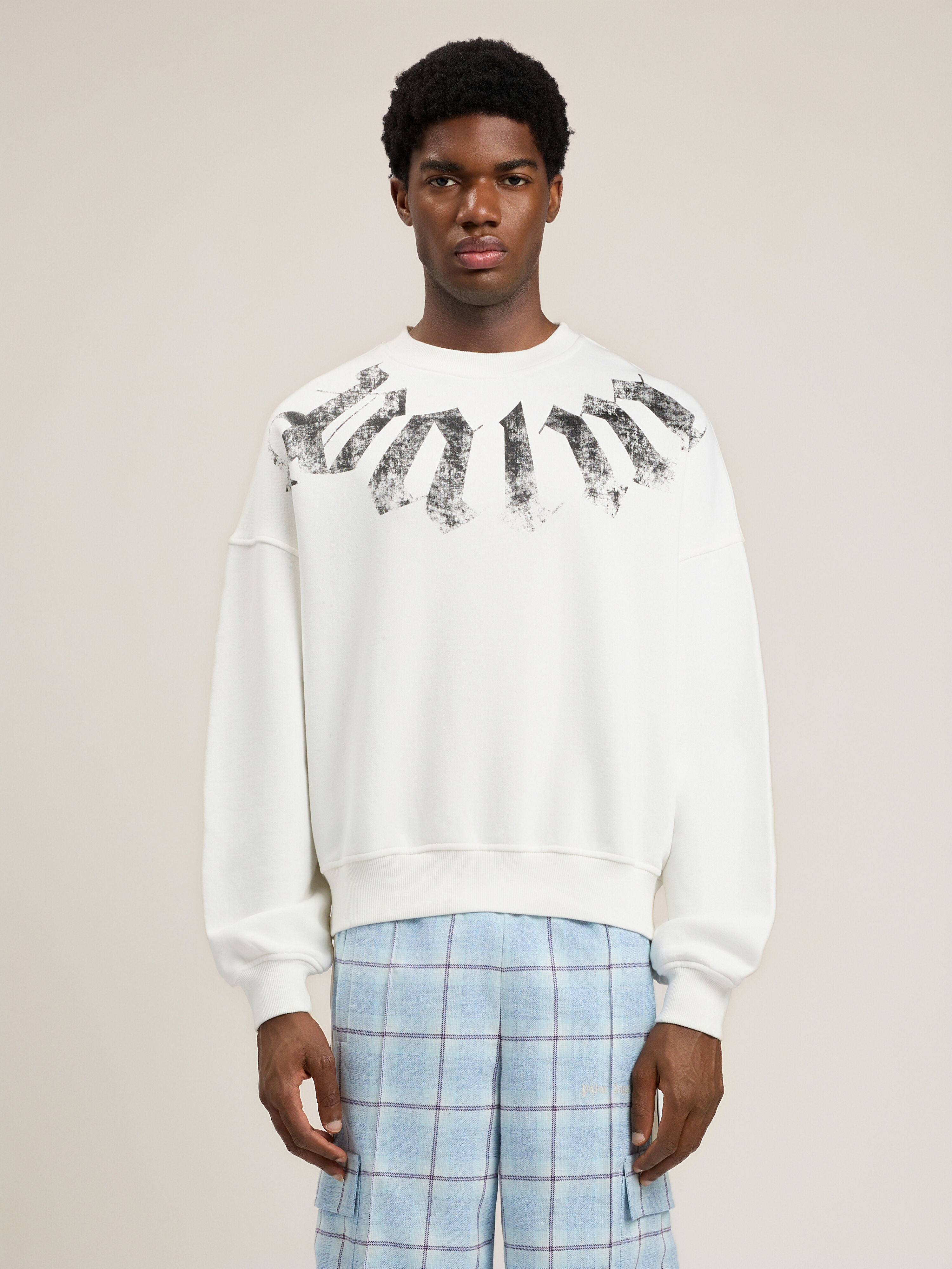 PALM ANGELS Big Neck Logo Loose Sweatshirt OFF WHITE BLACK PMBA08JS26FLE001