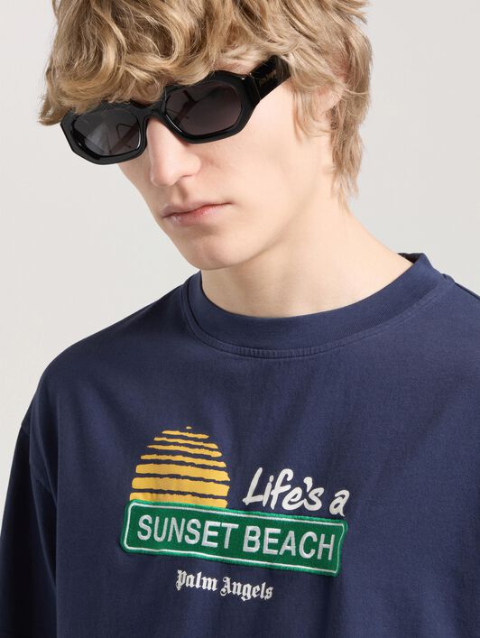 Sunset Signal Regular T-Shirt PALM ANGELS Sunset Signal Regular T-Shirt NAVY BLUE - GREEN PAMAA01W26JR11