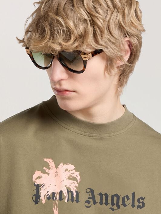 Palm Drift Loose T-Shirt PALM ANGELS Palm Drift Loose T-Shirt OLIVE GREEN - BLACK PAMAA03W26JR06