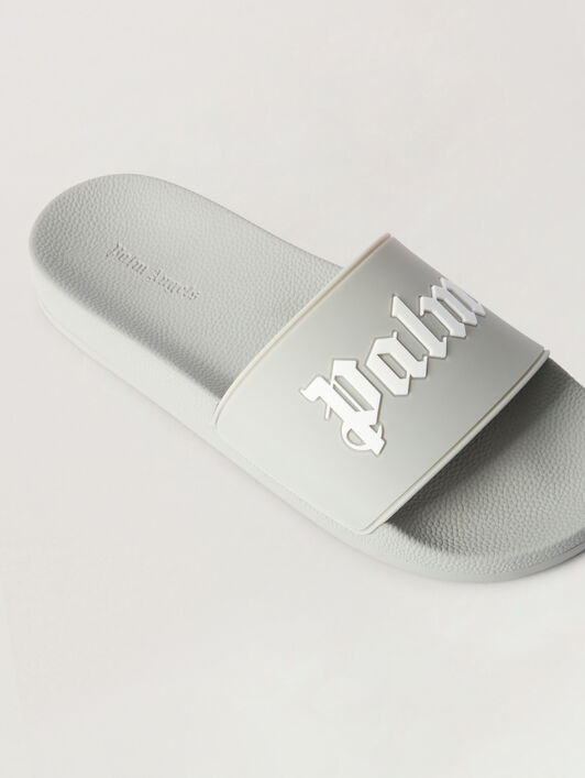 PALM ANGELS Big Logo Sliders GREY WHITE PMIC018S26MAT003