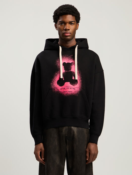 PALM ANGELS Spray Bear Loose Hoodie BLACK - FUCHSIA FLUO PMBB17EF25FLE005